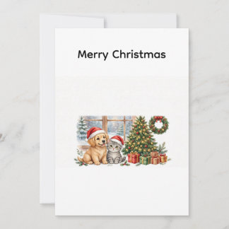 かわいい子犬と子猫のクリスマスカード シーズンカード