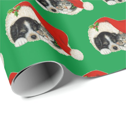 かわいい子犬と子猫のクリスマス包装紙 ラッピングペーパー (ロールコーナー)
