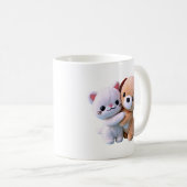 かわいい子犬と子猫のハグイラスト コーヒーマグカップ (正面右)