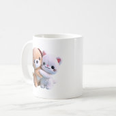 かわいい子犬と子猫のハグイラスト コーヒーマグカップ (正面左)