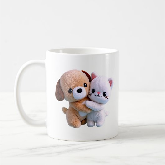 かわいい子犬と子猫のハグイラスト コーヒーマグカップ (左)