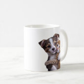 かわいい子犬と子猫のハグ コーヒーマグカップ (正面右)