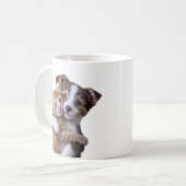 かわいい子犬と子猫のハグ コーヒーマグカップ (正面左)