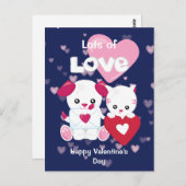 かわいい子犬と子猫のバレンタイン ポストカード (正面/裏面)