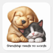 かわいい子犬と子猫の可愛い最高の友達 スクエアシール (正面)