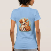 かわいい子犬と子猫の抱き合い Tシャツ (裏面)