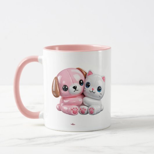 かわいい子犬と子猫の最高の友達 マグカップ (左)