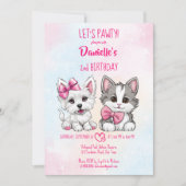 かわいい子犬と子猫の誕生日 招待状 (正面)