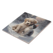 かわいい子犬と子猫を雪のポートレートポーズ タイル (側面)