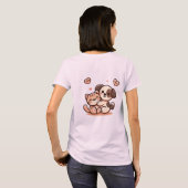 かわいい子犬と子猫ハグ – かわいいかわいいデザイン Tシャツ (裏面フル)