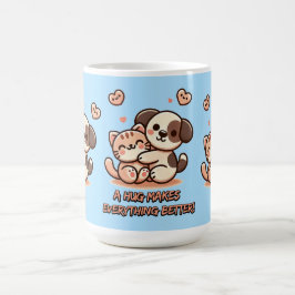 かわいい子犬と子猫ハグ コーヒーマグカップ