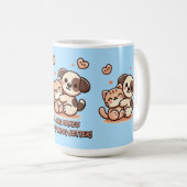 かわいい子犬と子猫ハグ コーヒーマグカップ (正面右)