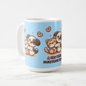 かわいい子犬と子猫ハグ コーヒーマグカップ (正面左)
