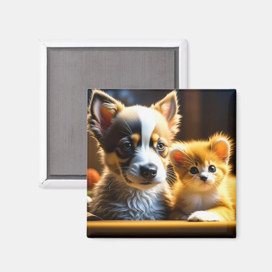 かわいい子犬と子猫 マグネット (正面/裏面)