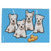 かわいい子犬と抱き枕水玉模様デザイン ラージペーパーバッグ (裏面)