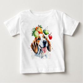 かわいい子犬と果物 ベビーTシャツ