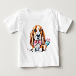 かわいい子犬と果物 ベビーTシャツ