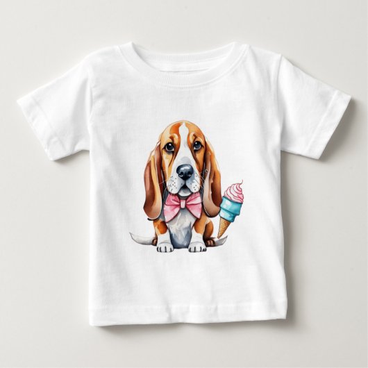 かわいい子犬と果物 ベビーTシャツ (正面)