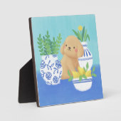 かわいい子犬と植物、レモン、花 フォトプラーク (正面)