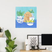 かわいい子犬と植物、レモン、花 ポスター (ホームオフィス)