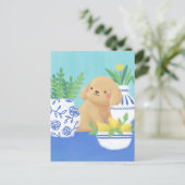 かわいい子犬と植物、レモン、花 ポストカード (スタンド正面)