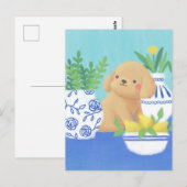 かわいい子犬と植物、レモン、花 ポストカード (正面/裏面)