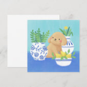 かわいい子犬と植物、レモン、花 招待状 (正面/裏面)