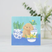 かわいい子犬と植物、レモン、花 招待状 (スタンド正面)