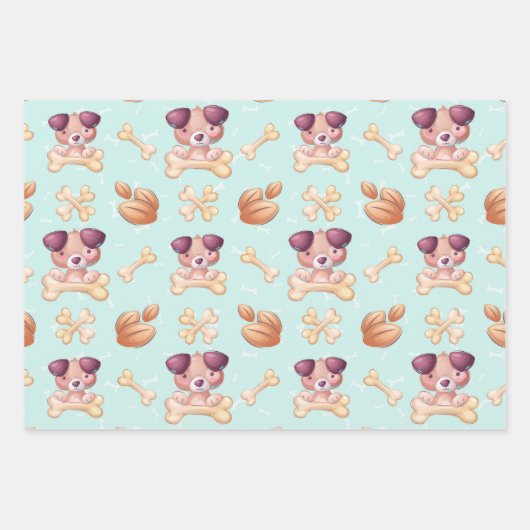 かわいい子犬と犬の家の少年 ラッピングペーパーシート (正面2)