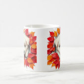 かわいい子犬と紅葉、マグラップデザイン コーヒーマグカップ (中央)