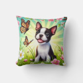 かわいい子犬と花と蝶 クッション (正面)