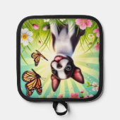 かわいい子犬と花と蝶 鍋敷き (正面)