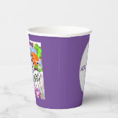 かわいい子犬と花パープルテーマ 紙コップ (右)