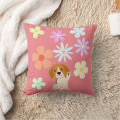 かわいい子犬と花 クッション (ブランケット)