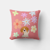 かわいい子犬と花 クッション (正面)
