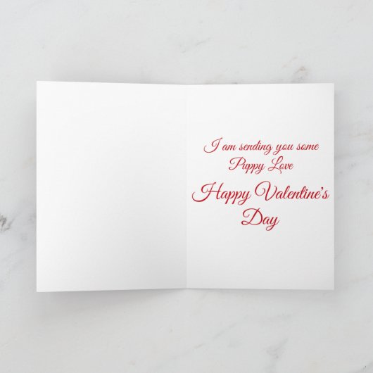 かわいい子犬と赤いハートバレンタインデーのカード シーズンカード (内部)