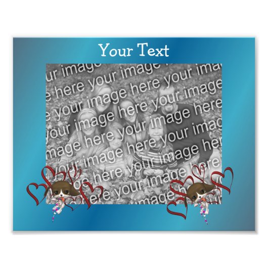 かわいい子犬と赤いハート動物フレームテンプレート フォトプリント (正面)