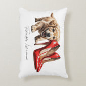かわいい子犬と赤いヒール鉛筆スケッチアートプリント アクセントクッション (正面(垂直))