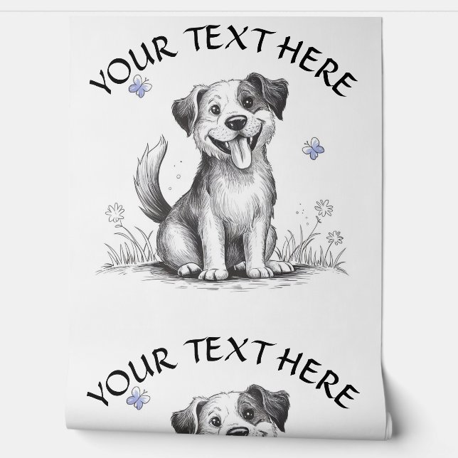 かわいい子犬と青い蝶をパーソナライズ 壁紙 (ほどく)