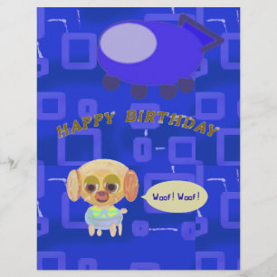 かわいい子犬と青の宇宙船誕生日レターヘッド レターヘッド