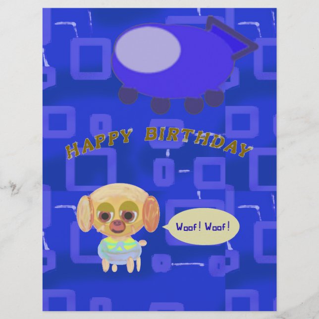 かわいい子犬と青の宇宙船誕生日レターヘッド レターヘッド (正面)