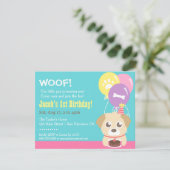 かわいい子犬と風船の誕生日パーティー 招待状 (スタンド正面)