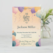 かわいい子犬と風船の誕生日 招待状 (スタンド正面)