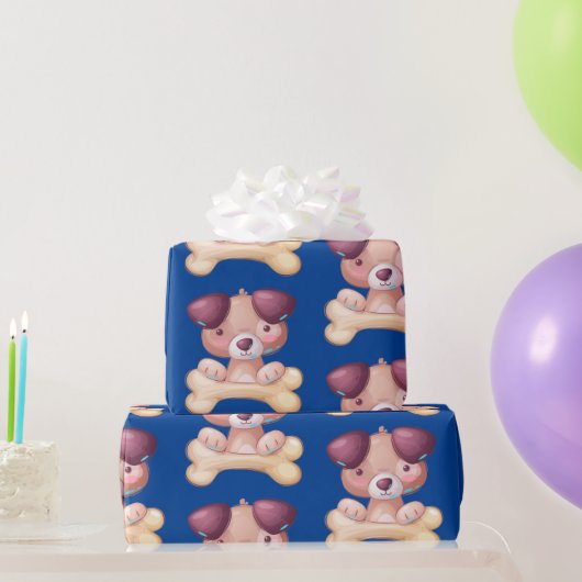 かわいい子犬と骨 ラッピングペーパー (パーティーギフト)