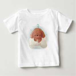 かわいい子犬と鳥と骨のTシャツ ベビーTシャツ