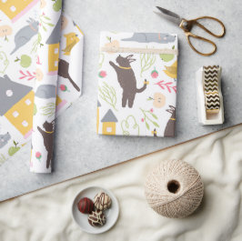 かわいい子犬と鳥の赤ちゃんシャワー ラッピングペーパー