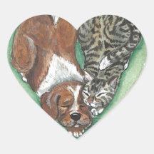 かわいい子犬ねこアートハートデザイン