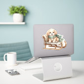 かわいい子犬のあったかウィンター ステッカー シール (デスク上のノートパソコン)