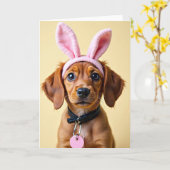 かわいい子犬のうさぎの耳のフォトカード カード (黄色い花)