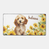 かわいい子犬のひまわり水彩色 デスクマット (正面)